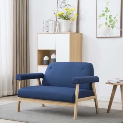 vidaXL Canapea cu 2 locuri, albastru, material textil foto