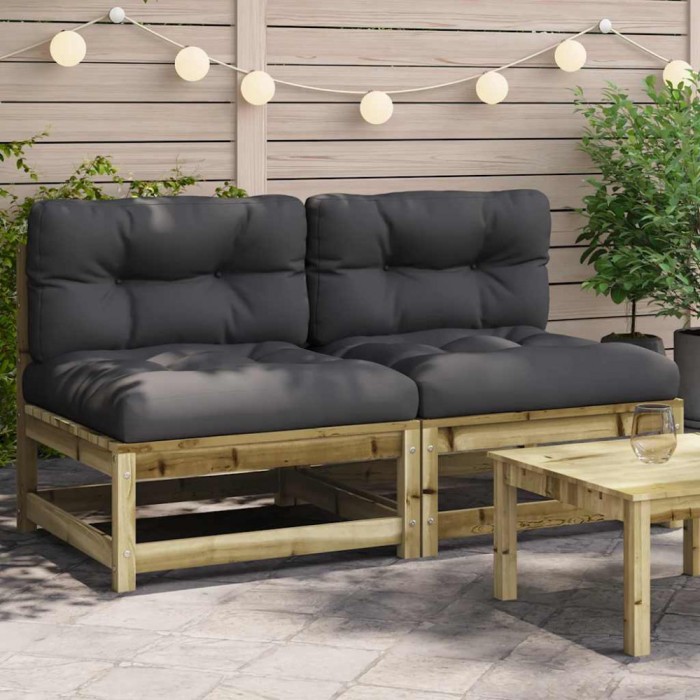 vidaXL Canapele de grădină fără cotiere, cu perne, 2 buc. 838092
