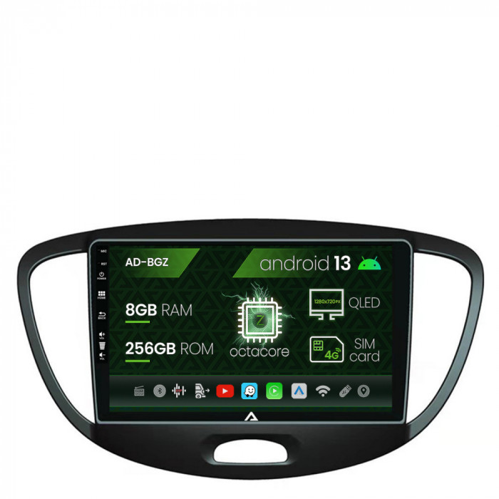 Navigatie Hyundai I10 (2007-2013), Android 13, Z-Octacore 8GB RAM + 256GB ROM, 9 Inch - AD-BGZ9008+AD-BGRKIT198