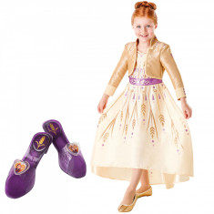 Set Costum Disney Printesa Anna, Regatul de gheata 2, Frozen 2, marime M, 5 - 6 ani si sandalute cauciuc foto