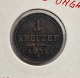 Austria 1 Kreuzer 1851 A moneda cupru km # 2185