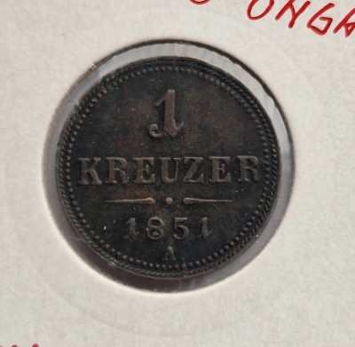 Austria 1 Kreuzer 1851 A moneda cupru km # 2185 foto