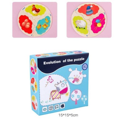 Set 12 Puzzle-uri de asociere din lemn - Evolution, 7Toys foto