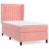 Cumpara ieftin Pat box spring cu saltea, roz, 90x190 cm, catifea
