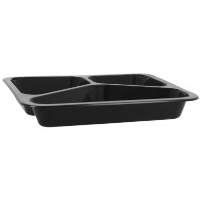 Set 50 Caserole termosudabile din PP pentru catering, negre, 3compartimente foto