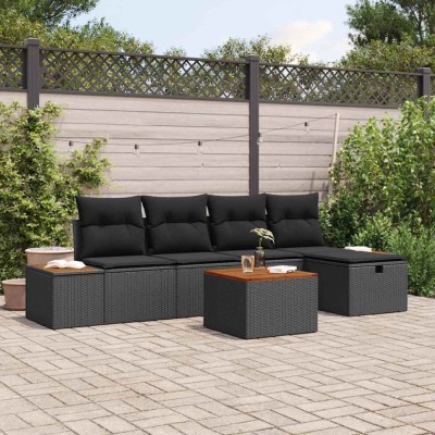vidaXL Set de canapele pentru grădină cu pernă 6 pcs Negru Rattan poli foto