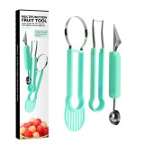 Ustensila bucatarie 4 in 1 pentru taiat si decorat fructe, material inox si plastic, compact, 28x6.2 cm, verde