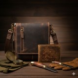 Set Cadou pentru Barbati Hunter Utopia: Borseta si Portofel din Piele Naturala personalizat cu scena vanatoreasca