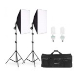 Set de lumini pentru studio cu 2 softbox 50x70, becuri neutre 2 x 150W, 2 trepiede 200cm, 2 Panze de difuzie si geanta transport