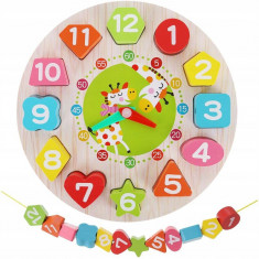 Ceas educativ pentru copii, puzzle lemn cifre limba engleza, +3 ani MultiMark GlobalProd