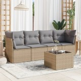 Cumpara ieftin Set canapele de grădină cu perne, 5 piese, bej, poliratan