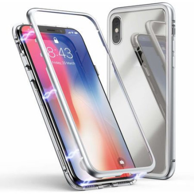 Husa metalica Apple iPhone X Total Protect GloMax Argintiu spate sticla folie foto