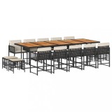 Cumpara ieftin Set mobilier de gradina cu perne, 15 piese, negru, poliratan