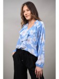 Cumpara ieftin Bluza Dama Volane Imprimeu Floral Etereo Baby Blue/Verde/Gri/Negru, Marime Unica (XS-M), Poliester/Elastan