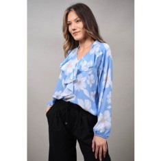 BLUZA CU VOLANE CU IMPRIMEU FLORI ETEREO TALIE UNICA Baby Blue