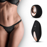 Bikini Thong cu Stimulator Clitoridian, Remote Control, 12 Moduri Vibratii, Silicon, USB, Negru