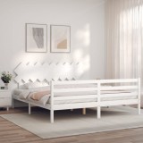 Cadru de pat cu tăblie Super King Size, alb, lemn masiv