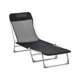 Outsunny Șezlong Pliabil cu Spătar Reglabil pe 5 Nivele și Pernă, Șezlong de Grădină cu Material Respirabil Textilen, pentru Plajă, Piscină, Grădină,