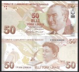 TURCIA 50 LIRE 2024 ( 2009 ) prefix F , UNC [1] P- 225f , necirculata , Semn Guvernator Hafize Gaye Erkan , Viceguvernator Hatice Karahan