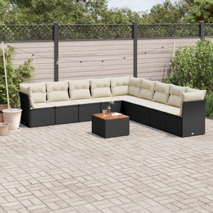 Gossi set canapele de gradina cu perne, 10 piese, negru, poliratan