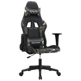 Cumpara ieftin Scaun de gaming de masaj, negru si camuflaj, piele ecologica