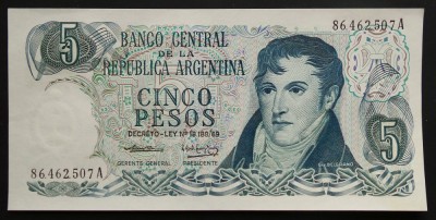 Bancnota 5 PESOS - ARGENTINA, anul ND 1969 * Cod 156 = UNC foto