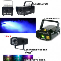 SUPER SET 3 LUMINI DISCO,MASINA FUM,LASER DISCO,SCANNER LUMINI LED+LICHID FUM ! foto