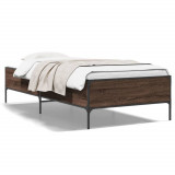 VidaXL Cadru de pat, stejar maro, 90x190 cm, lemn prelucrat și metal