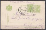 ROMANIA 1907 CP 64 a REGELE CAROL TIPOGRAFIATE 5 BANI VERDE/CARTON ALB INTREG POSTAL CIRCULAT 1910 CRAIOVA-BERLIN, Stampilat