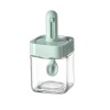 Recipient pentru Depozitarea Condimentelor, Cyrax, Borcan din Sticla, Capac si Lingura Incorporate, Uz Casnic, 300 ml, 7.1x7.1x14.8 cm, Verde
