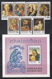 Grenada Grenadine 1975 - Crăciun - Picturi &bdquo;Fecioara și Pruncul&rdquo; de D&uuml;rer, Botticelli , Correggio, Serie + Colita, MNH