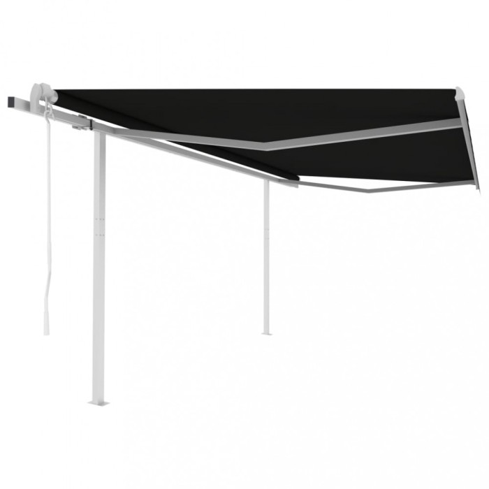 Copertină retractabilă automat, cu st&acirc;lpi, antracit, 4x3,5 m