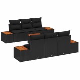 vidaXL Set de canapele pentru grădină cu pernă 7 pcs Negru Rattan poli 3348029