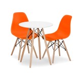 Set masa rotunda stil scandinav + 2 scaune Osaka, Artool, MDF si lemn, alb si portocaliu, 60x72 cm