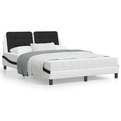 vidaXL Cadru de pat cu LED, alb și negru, 120x200 cm, piele ecologică foto