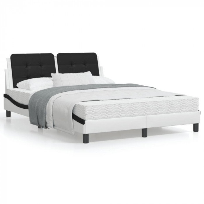 Cadru de pat cu LED, alb si negru, 120x200 cm, piele ecologica GartenMobel Dekor