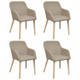 vidaXL Scaune de bucătărie, 4 buc, bej, textil &amp; lemn de stejar masiv