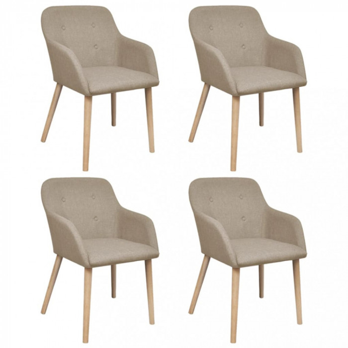 vidaXL Scaune de bucătărie, 4 buc, bej, textil &amp; lemn de stejar masiv