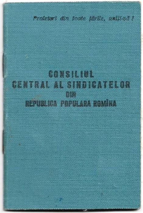 Carnet de membru Consiliul Central al Sindicatelor RPR 1954-1958