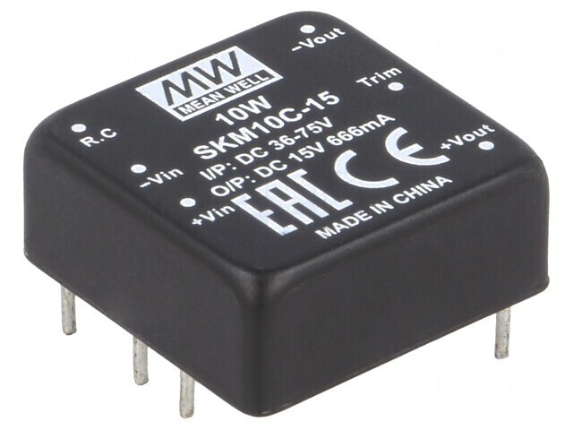 Convertor DC/DC 10W 36-75V la 15V 666mA THT