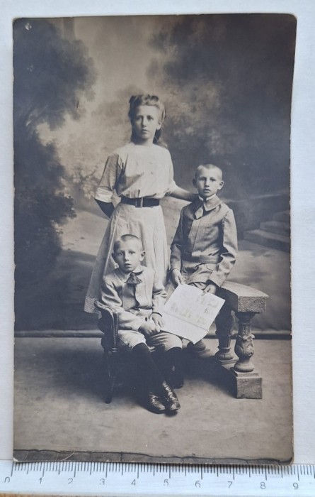 Fotografie copii &ndash; Fotoglob București, cca. 1910 &ndash; carte poștală foto