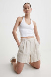 Cumpara ieftin Abercrombie &amp; Fitch pantaloni scurti din in culoarea bej, neted, high waist