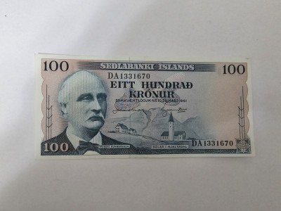 Islanda 100 Kronur 1961 Noua foto