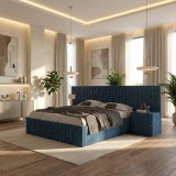 Pat Tapitat Iris Albastru Cu Extensii Si Noptiere Tapitate ⭐Finisaje premium