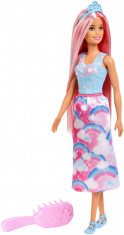 Papusa pentru fetite, Barbie Printesa cu rochita curcubeu si perie pentru par foto