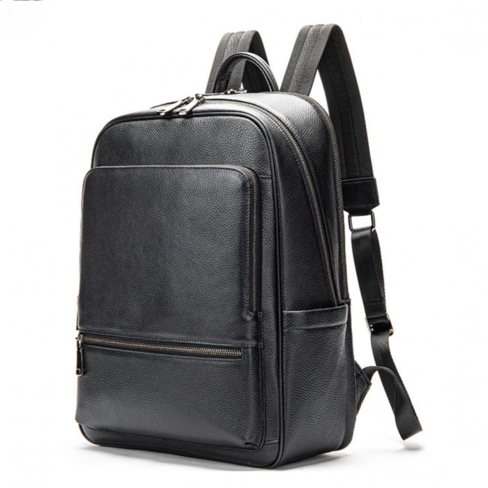 Rucsac laptop 15&rsquo;, BUSY LDY&amp;GTM&reg; Industrial, barbati, piele naturala, suport troler, spate antiperspirant, negru