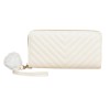 Portofel Dama Alb Piele PU Model V Minimalist cu Pompon Compartimente Carduri