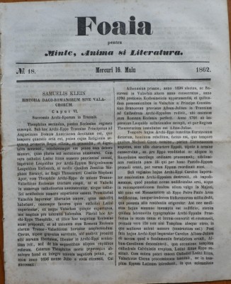 Ziarul Foaia pentru minte , inima si literatura , nr. 18 , 1862 , Samuel Klein foto