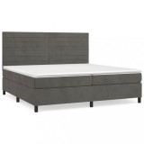 Cumpara ieftin Pat box spring cu saltea, gri inchis, 200x200 cm, catifea