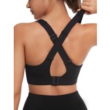 Sutien sport reglabil cu sprijin puternic, &icirc;nchidere cu c&acirc;rlig și ochi &ndash; Negru L